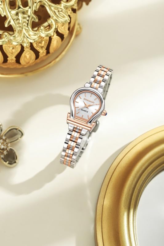 Image of Giordano Analog Quartz Watch for Women with Oval Dial, Water Drop Shaped Case, Blue Crown, Stainless Steel Strap - GZ-60155