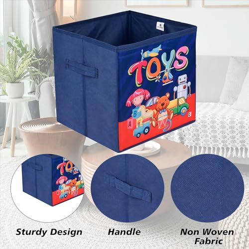 Image of Kuber Industries Pack of 2 Storage Box | Square Toy Storage Box | Wardrobe Organizer for Clothes-Books-Toys-Stationary | Drawer Organizer Box with Handle | Disney-Print | Navy Blue & Pink