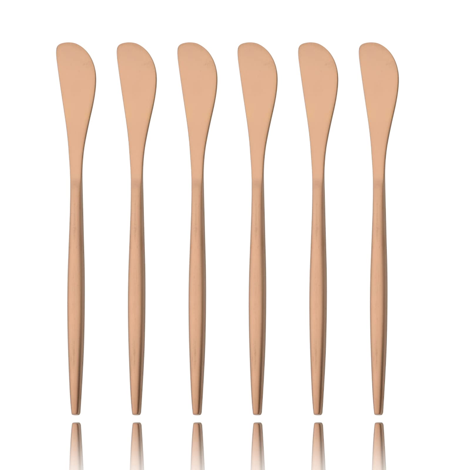 snplowum 6-Piece Spatula Butter knife, Mirror Stainless Steel Cheese Spreader Knives Set For Jam Butter Pastry Breakfast Cream, Kitchen Daily Applicator Gadgets Silverware (Rose Gold)