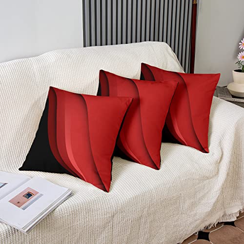 Loussiesd Set of 2 Throw Pillow Covers Geometric Strip Lines Cushion Case for Home Living Room Decor Reversible Modern Abstract Art Red Black Decorative Throw Cushion Case 18x18 Inch - Image 4