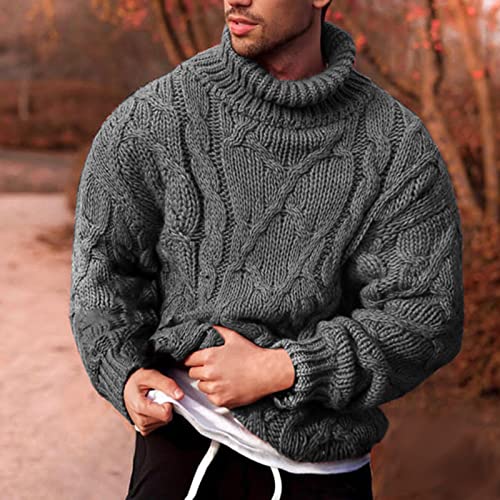 Mens Sweaters Turtleneck Cable Knitted Pullover Long Sleeve Slim Fit Chunky Casual Fall Winter Warm Cardigans Tops2