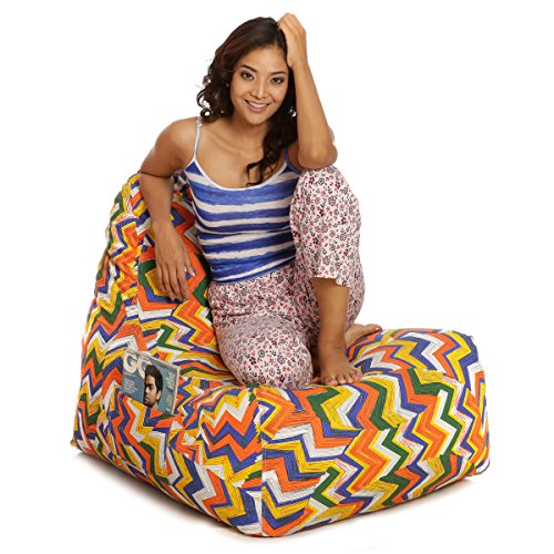Image of Style Homez Hackey Cotton Canvas Geometric Printed Bean Bag XXL Size Filled with Beans Fillers