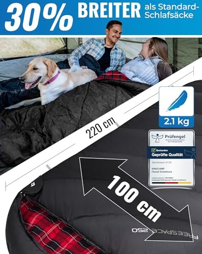 KingCamp Schlafsack 4 Jahreszeiten XXL Übergröße Baumwoll Flanell für Erwachsene Outdoor und Camping, Warm leicht,drinnen und draußen, (Schwarz) 2