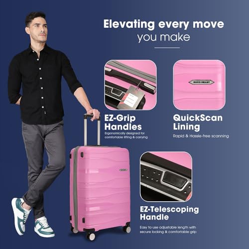 Image of Move-Meant TRAVELFY Small & Medium 55 & 66Cm Suitcase 8 Wheels Number Lock Polypropylene Pink Trolley Bag for Men & Women | 360 Degree Wheeling Luggage | Trolley Bags for Travel