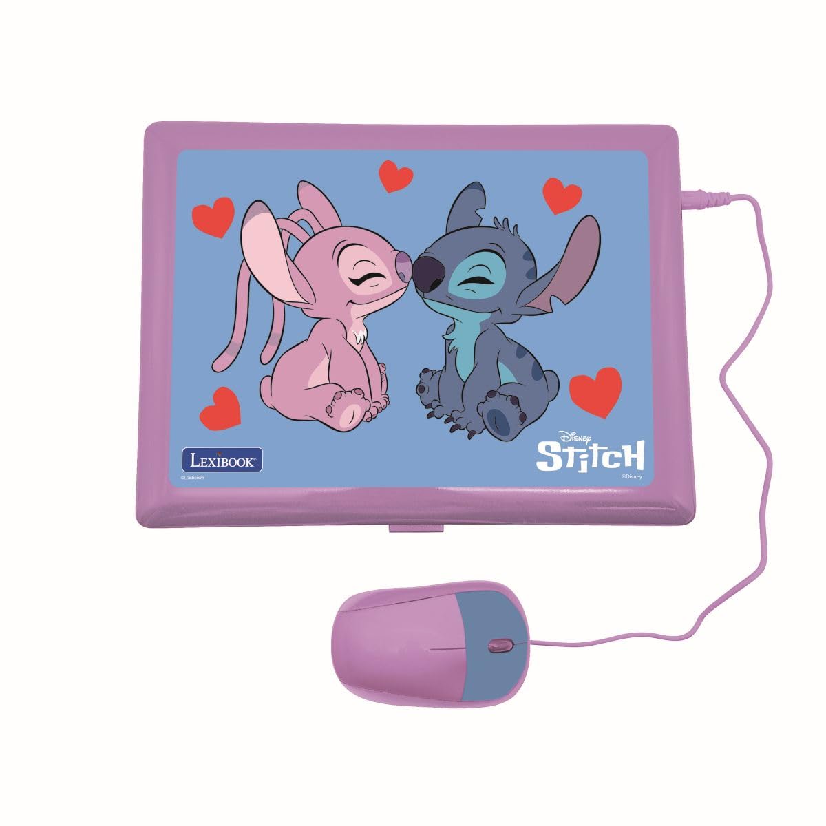 Lexibook, Disney Stitch, Dwujęzyczny Laptop Edukacyjny, 124 Aktywności (Angielski i Francuski), Ekran 2.8’’, Prawdziwa Klawiatura i Mysz, Nauka i Gry, Różowy i Niebieski, JC498DI1