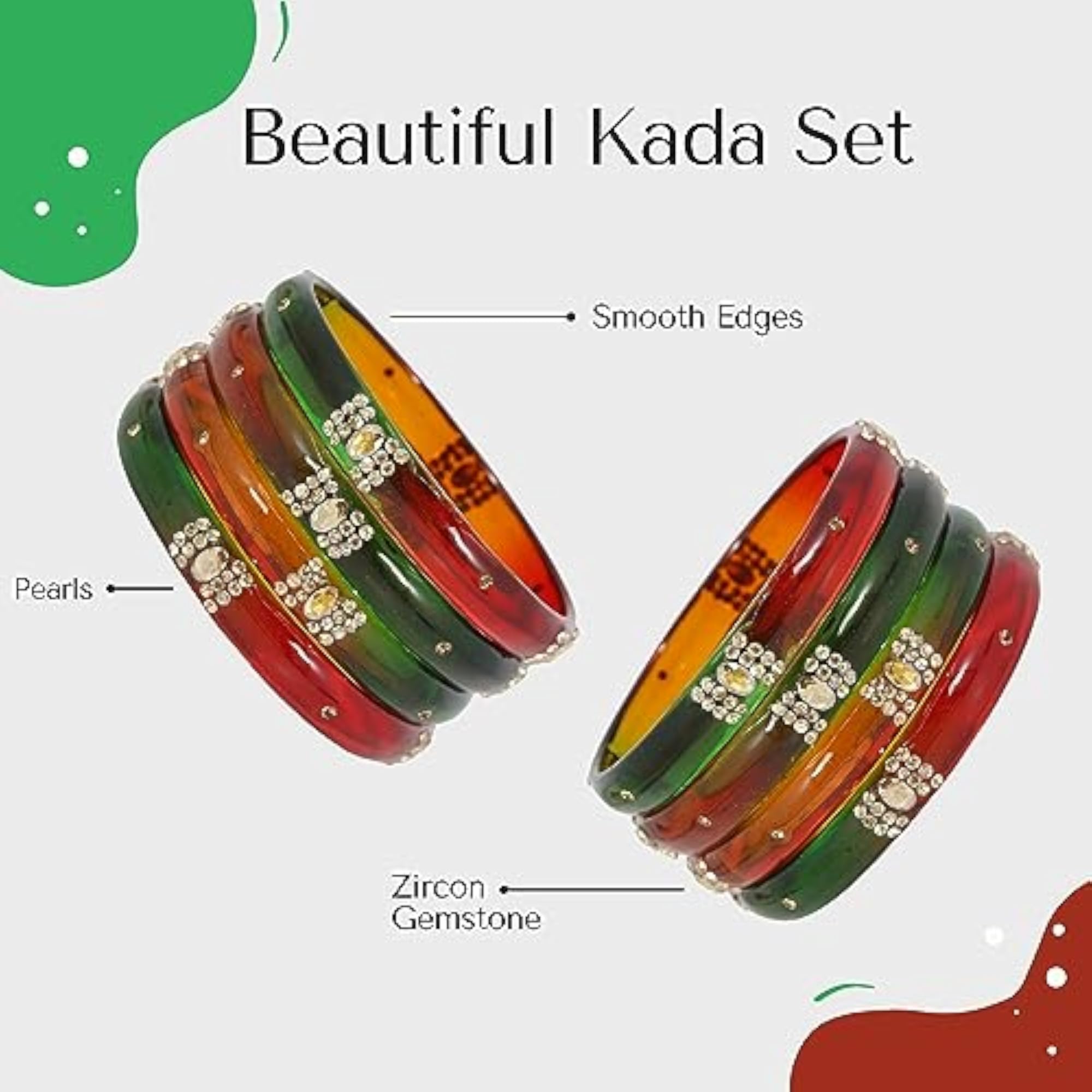Glass Bangles Set with Zircon Gemstone for Women