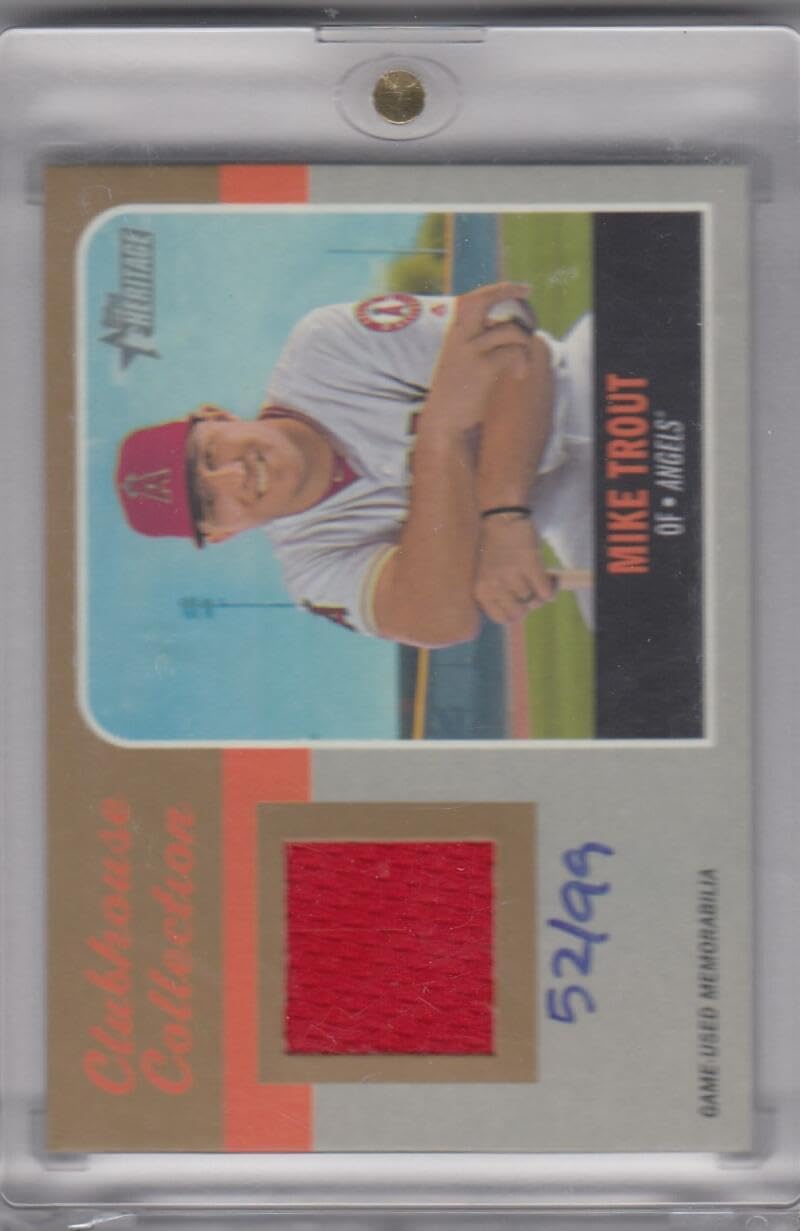 Baseball Trading Card 2019 Topps Heritage Clubhouse Collection Relics Gold #CCR-MTR Mike Trout EX/NM MEM 52/99 Angels