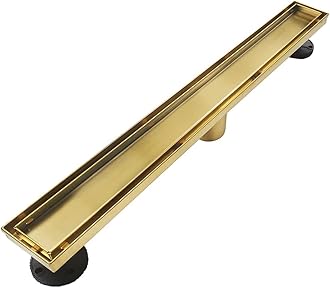 Neodrain60-Inch Gold Linear Shower Drain, 2-in-1 Flat & Tile Insert Cover, Stainless Steel Linear Drain, Brushed Brass Rectangle Shower Floor Drain with Hair Strainer, Watermark&CUPC Certified