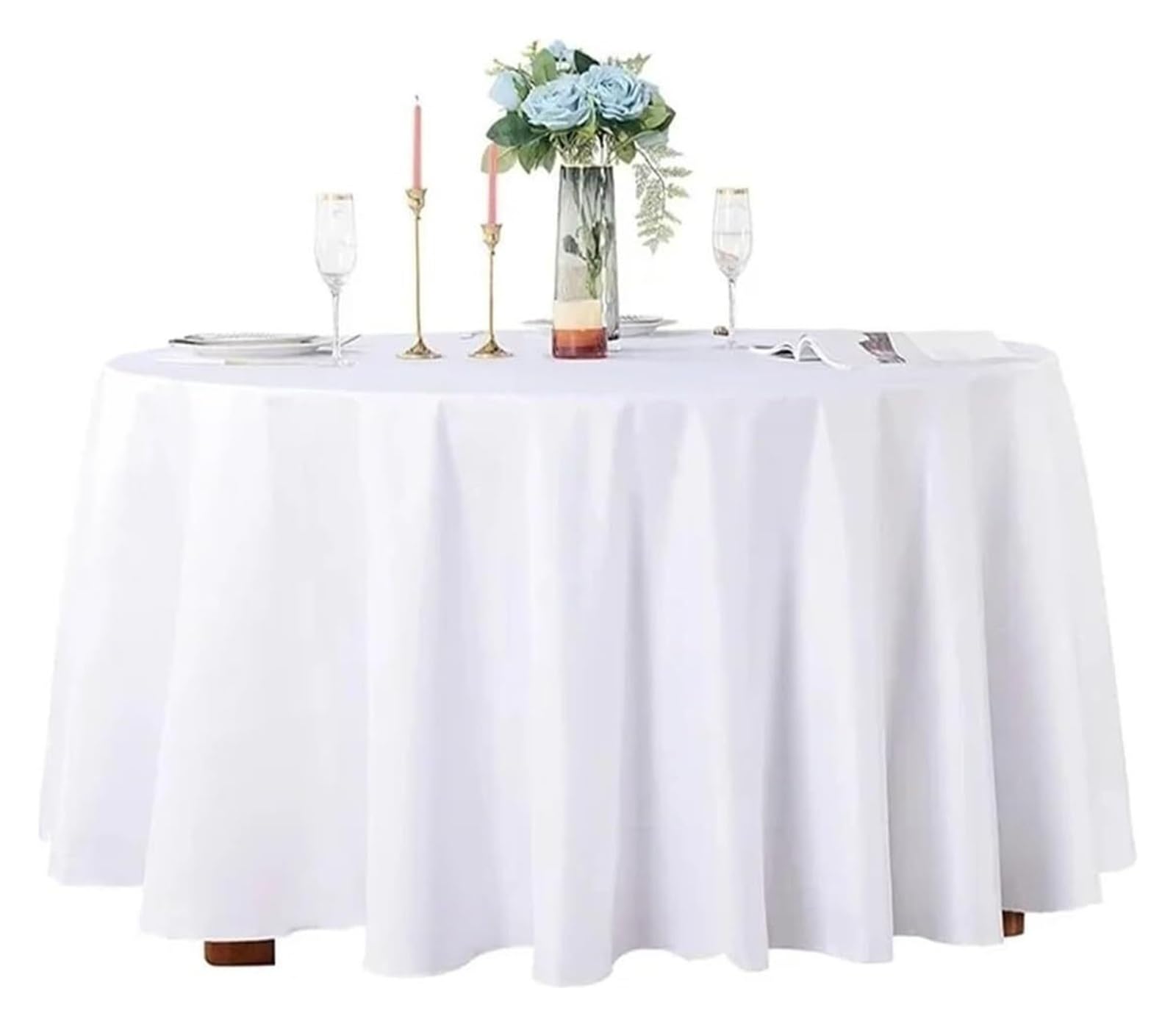 Pzoferlin White Tablecloth Round Satin Tablecloth 145-335Cm Diameter Wedding Party Banquet Restaurant(145Cm Diameter)