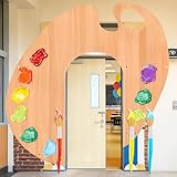 Glimin 4 Pcs Art Painting Classroom Door Decorations 41.3'' Giant Inflatable Paint Brushes Balloons 3-piece Artist Palette Door Curtain Cover Banner Backdrop for School Classroom Birthday Party Favor