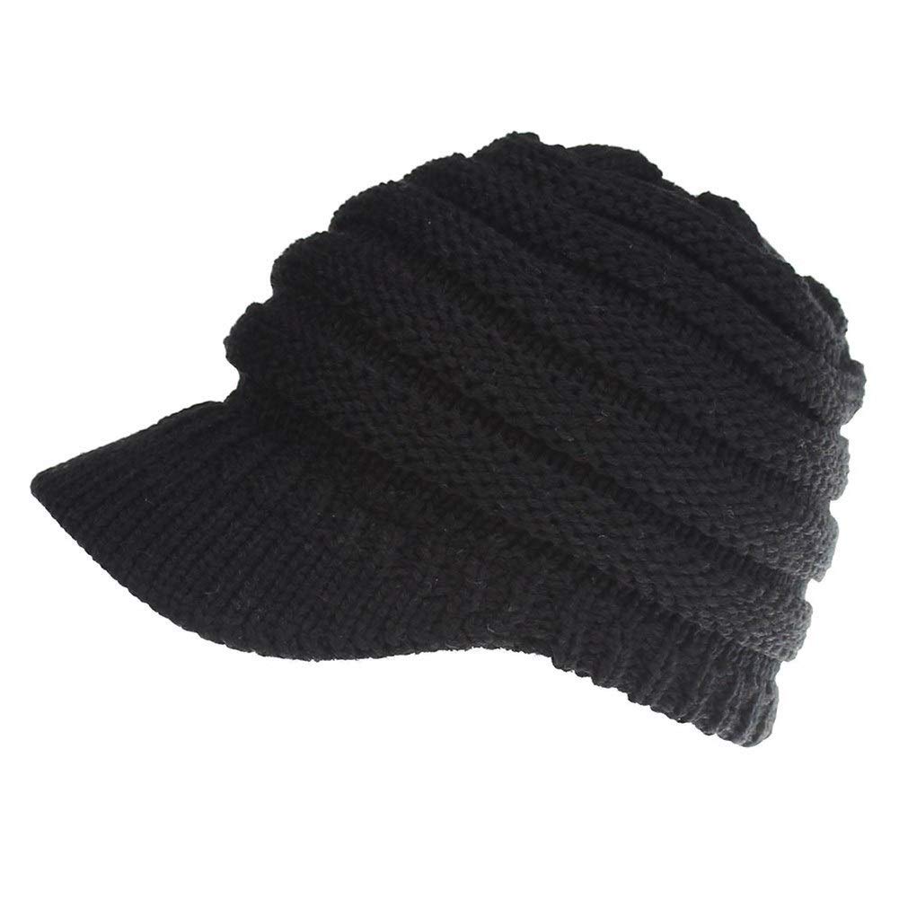 EFGUFHC Black Women Ponytail Autumn Winter Hats Female Soft Knitting Caps Warm Ladies Soft Cosy (Color : Black, Size : M(56 58cm))
