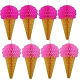 Pink Hanging Honeycomb Ice Cream Decorations - Pack of 8 - Summer Ice Cream Party Hanging Tissue Paper Decorations Are Great For Parties And Events