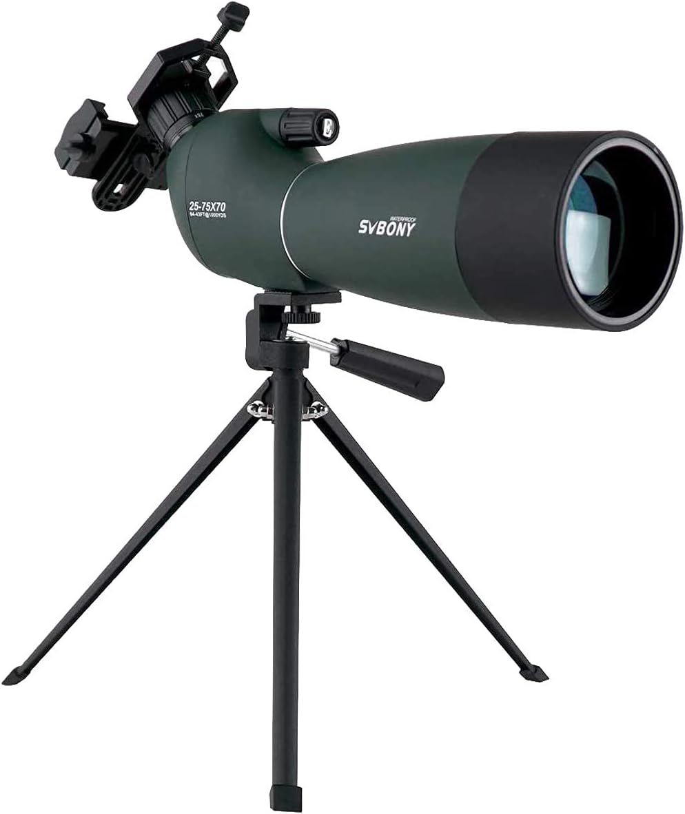 SVBONY Spotting Scope Telescope 25-75x70mm Bird Scopes for Shooting Birdwatching Scope in Shooting Range Bak4 Prism with Tabletop Tripod and Phone Adapter