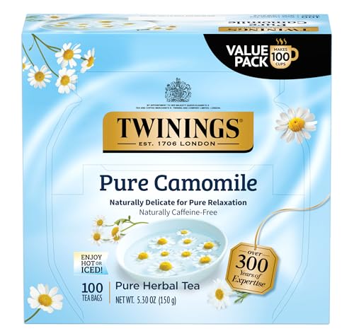 Twinings Pure Camomile Herbal Tea Individually Wrapped Bags, 100 Count (Pack of 1), Delicate for Pure Relaxation, Naturally Caffeine-Free, Enjoy Hot or Iced