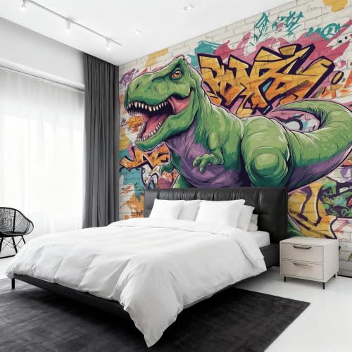 Papier Peint Dinosaure Panoramique 400x280 Résistant Motif Graffiti T-Rex