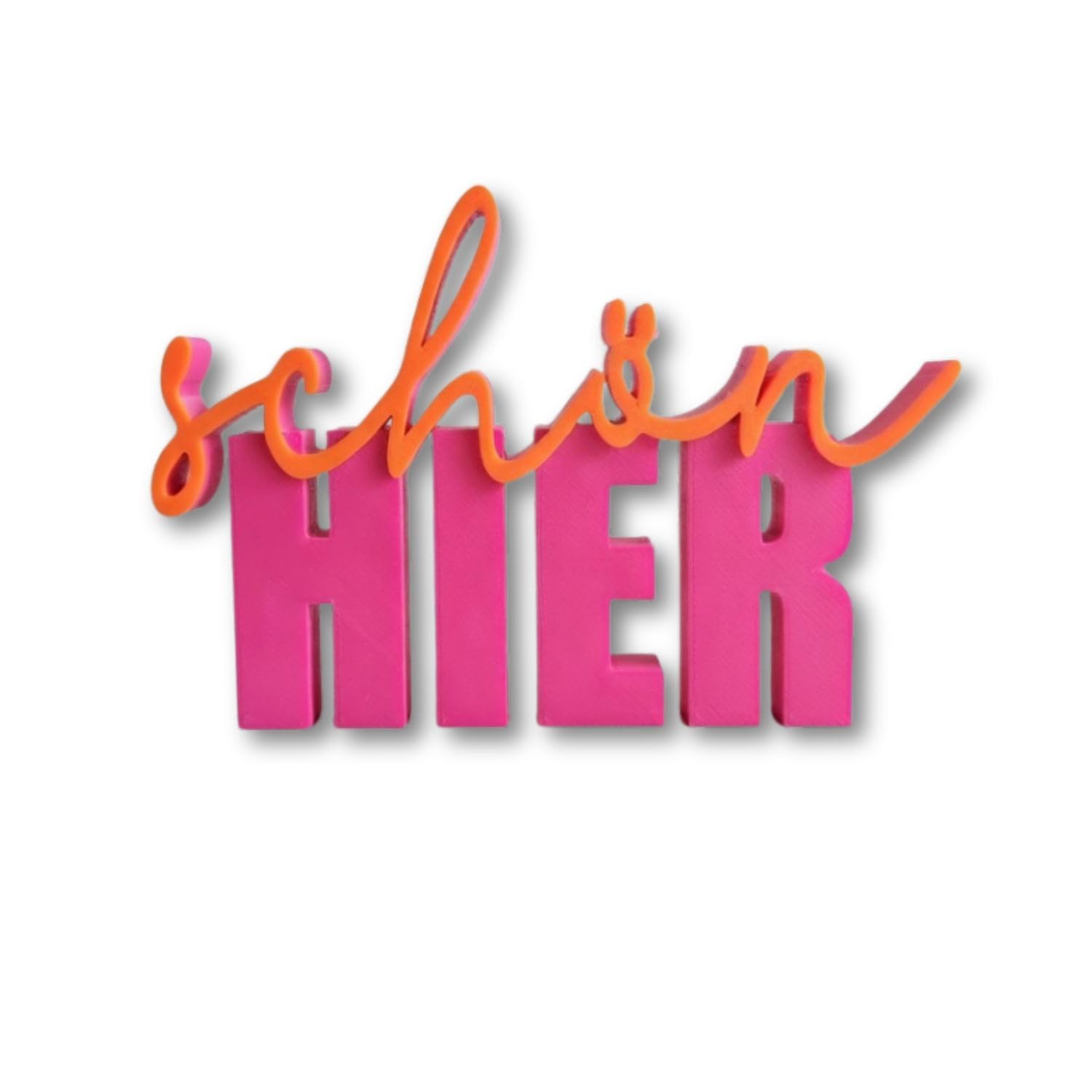 afHandmade 3D Gedruckter Schriftzug schön Hier, Mehrfarbig, 14,5 x 8 cm, 1,2 cm Dick (Pink-Orange)