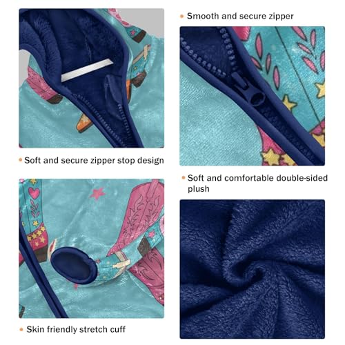 Colorful Cowboy Boots Pattern Toddler Fleece Jacket Girl Boys Hooded Fleece Jacket Coat Warm Outwear Zip-up 3-10T3