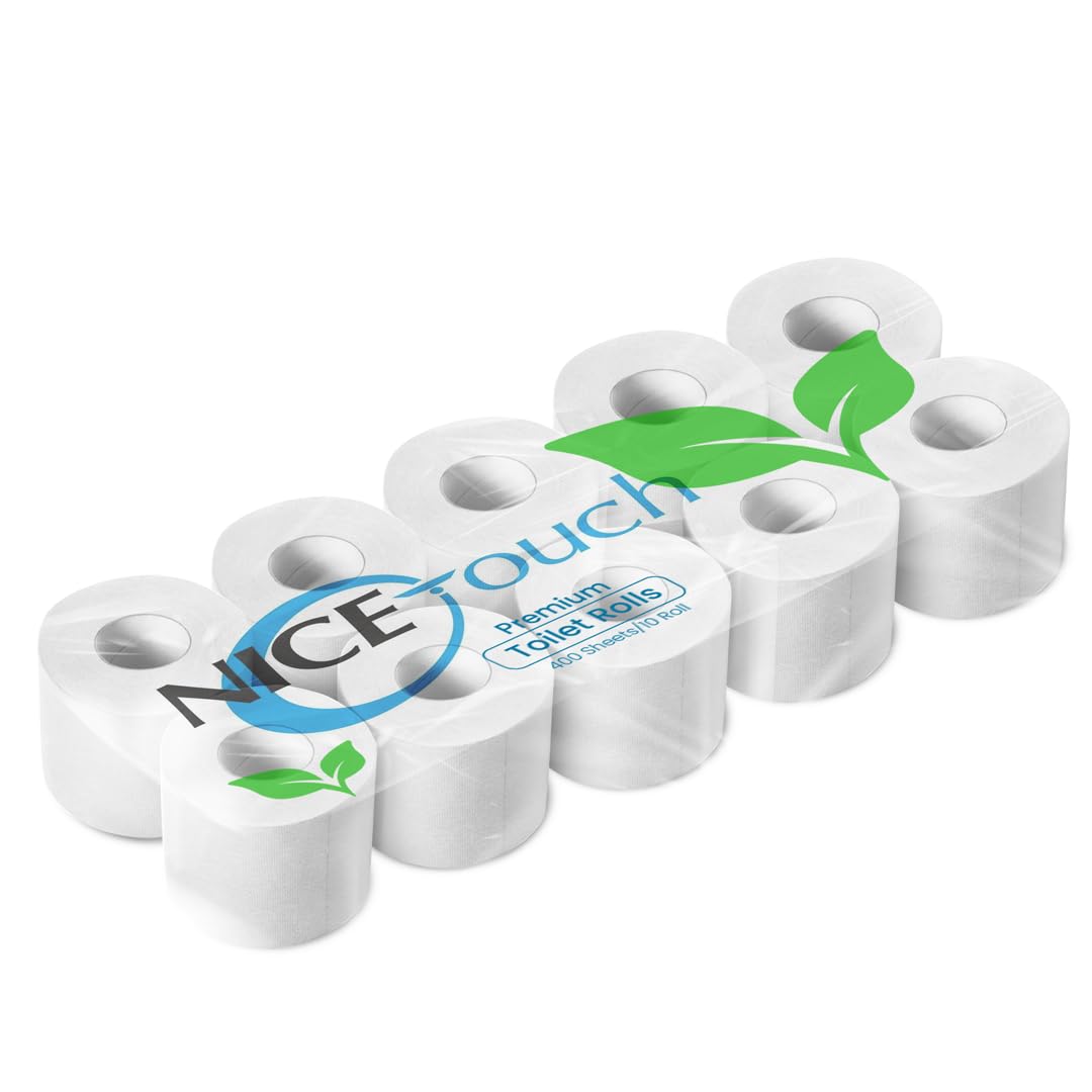 Nice Touch 2-Ply Plain Toilet Rolls, 10 X 400 Sheets Extra Saving Tissue Rolls - 4000 Premium 2-Ply Sheets, Soft Feel Tissue Suitable for All Skin Types and Germ Protection