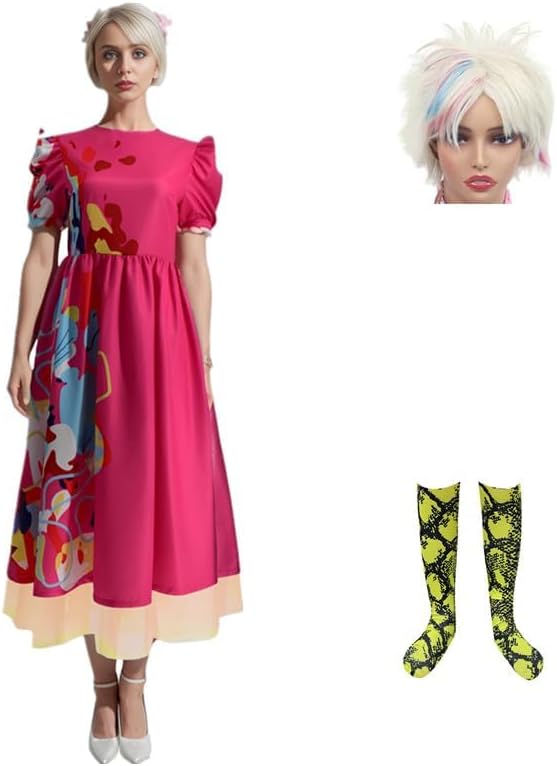 Lagusida Disfraz de muñeca extraña para mujer, vestido rosa, disfraz de Kate Cosplay de arco iris