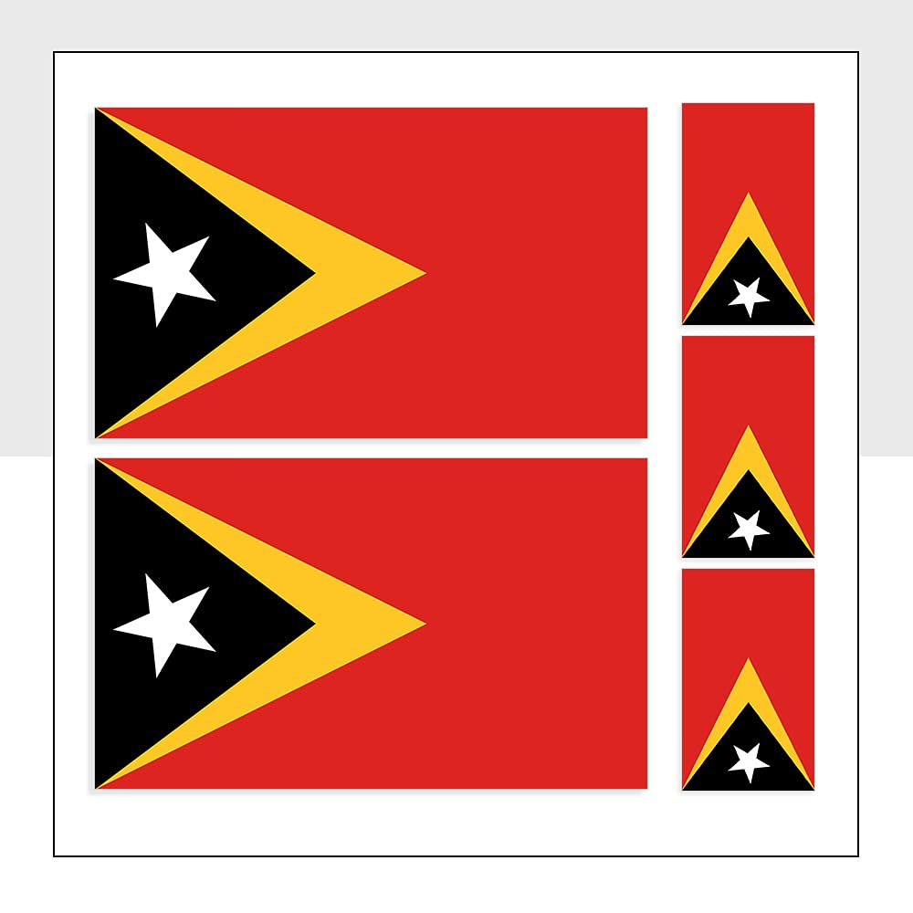 Mixed Pack of 5 Timor-Leste Flag Car Sticker Waterproof TLS Labels for Bike Van Ipad Window Helemt Ipad Fridge Packwith® #P1051
