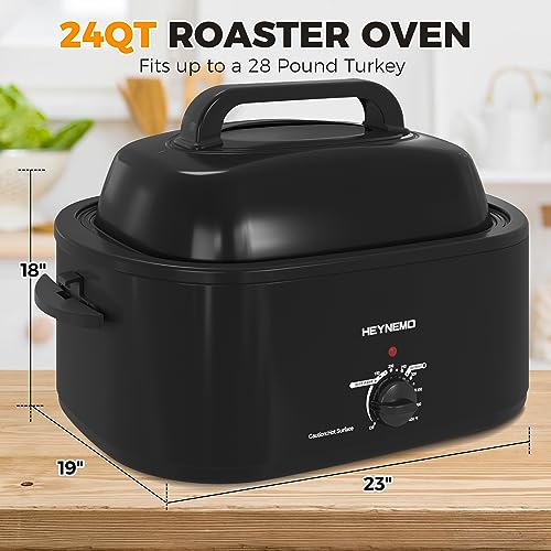 Image of HEYNEMO Roaster Oven 24Qt, 1450W Electric Turkey Roaster Oven Buffet with Self-Basting Lid, Cool-Touch Handles, Removable Pan and Rack, Stainless Steel, Black