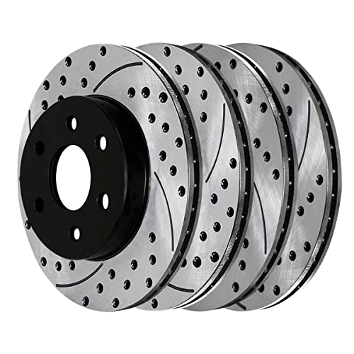 AutoShack PR64101PR64102 Front and Rear Drilled Slotted Brake Rotors Black Set of 4 Replacement for 2003 2004 2005 2006 Ford Expedition 2003-2006 Lincoln Navigator 4.6L 5.4L V8 4WD RWD