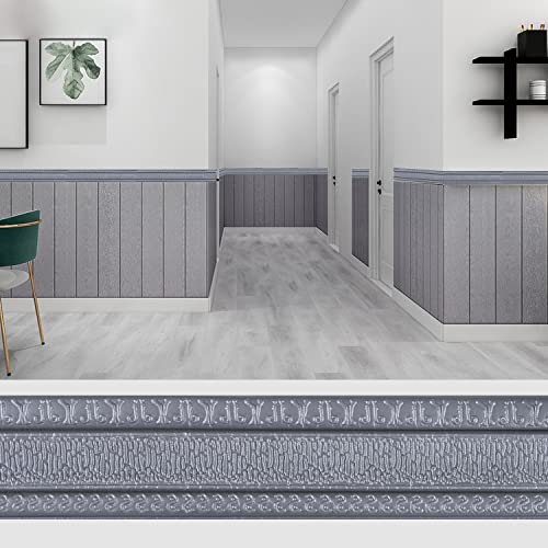 Yutianli Crown Molding Peel And Stick Wallpaper Border Flexible Wall Base Moulding Trim Self Adhesive Vinyl Baseboard Silver Gray Foam Wall Molding 3D Mirror Border (1Pcs-89, Silver Gray) #TOP3