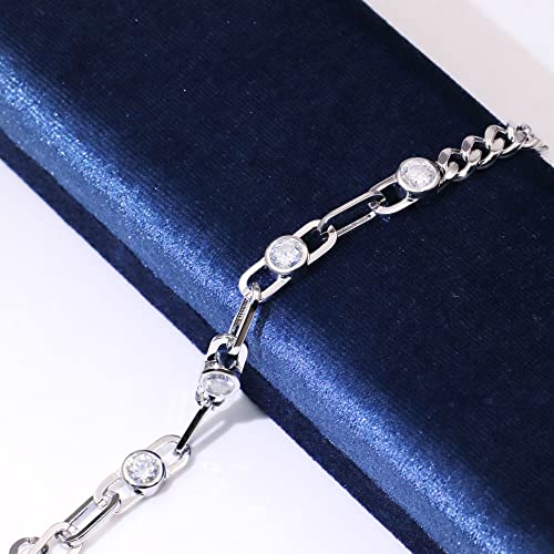 Paperclip Chain Bracelet Gra Certified I 3Ctw Df Vvs Emerald Cut Moissanite Diamonds Bracelets For Women I Silver With 18K White Gold Plated 6Mm Cuban Link Chain Charm Bracelet I 6.5-7.5 Inch #TOP5