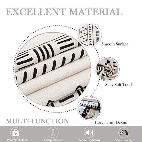 Colorbird Geometric Semi-Blackout Window Curtains 2 Panels Boho Linen Room Darkening Curtains Tassels Patterned Rod Pocket Window Drapes For Living Room Bedroom (52" W X 84" L Pair, Cream) #TOP2