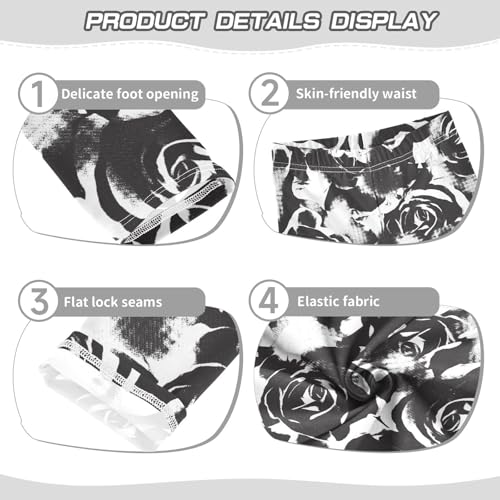 Girls' Leggings Ink Flower Black White Rose Ankle Length Printed Leggings Comfort Pants for Kids 4-10 Years4