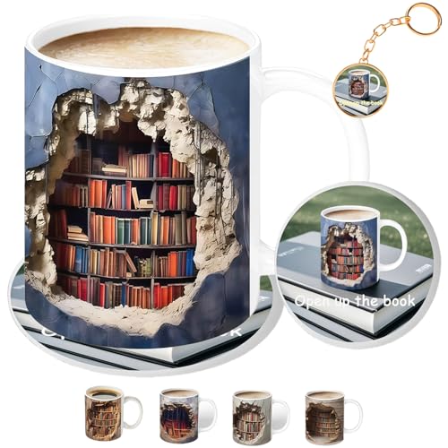 Jaysanter Library Bookshelf Mug, Bookshelf Design Ceramic Coffee Cup with 3D Visual Effect, Book Lovers Gifts for Readers, Librarians, Writers & Book Clubs, 11oz Novelty Mug for Birthday Christmas
