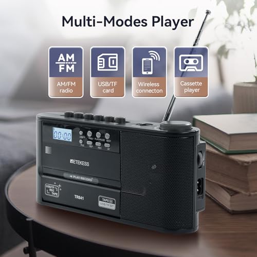 Retekess TR641 Cassette Player Recorder, Cassette to Digital Converter, AM/FM Radio, Boombox with Earphone Jack, USB/TF, Wireless Connection, Battery or AC Powered - Thumbnail 2