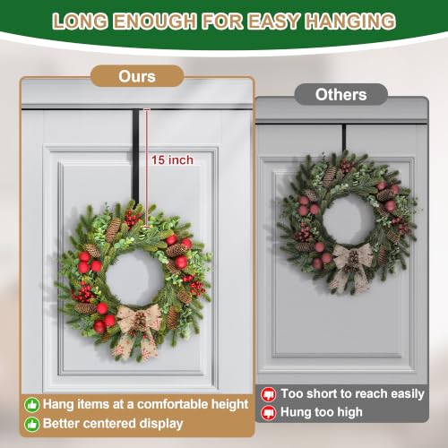 Image of 15 inch Reversible Wreath Hangers for Front Door, Fit Most Doors up to 1-3 /4 inch
