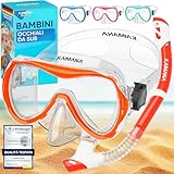 KAIMANA® SeaExplorer Set Maschera Boccaglio Bambini & Borsa – Kit Snorkeling Bambini 3-10 Anni – Maschera con Boccaglio Bambino, Cinturino Tessuto o Silicone – Mare e Piscina