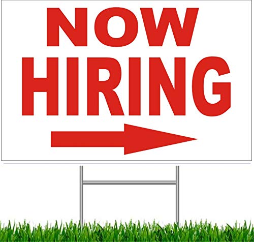 3 Pack GSPNow Hiring Arrow COROLEX Corrugated Plastic White-RED Print Yard Signs Sheet 18X24 Short Flute Wire Stand Included