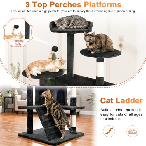 FDW | 54" Cat Tree Tower | Dark Gray | Multi-Level Indoor Activity Center with Sisal Scratching Posts, Condos, Plush Perches, Hanging Cat Toys | Sturdy, Easy to Assemble | for Kittens & Adult Cats - Image 4