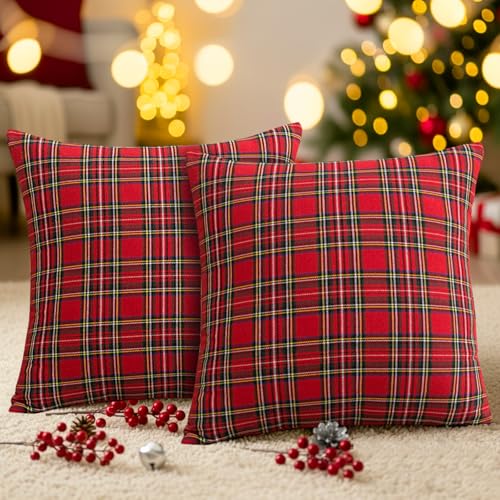 PLODAXE Kissenbezug Weihnachten 45x45cm, 2er Set Kariert...