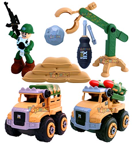 Toyshine 8 Pcs DIY Take Apart Army Construction Toy Truck Playset for 3,4,5,6 Year Olds Kids STEM Building Toy (Multicolor)