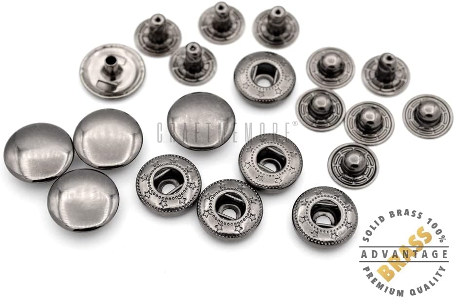 CRAFTMEMORE 10 Pack Snap Fasteners Color Plated Solid Brass Metal Snaps Heavy Duty Press Stud S-Spring Poppers Button VT1#888 (8 mm, Gunmetal Black)