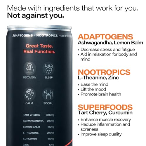 Image of Peak Cocktails Non Alcoholic Drinks, Adaptogen, Blood Orange Spritz 24 Pack | Calming, ashwagandha, tart cherry, L-theanine nootropic blend; recovery, sleep & mood, non-alcoholic, zero proof