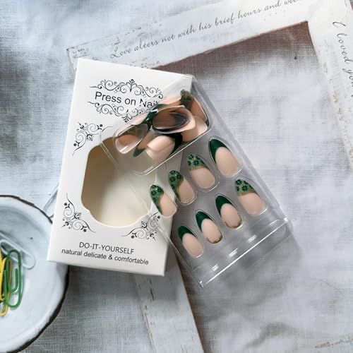 Almond-Press-on-Nails-French-Tip-Fake-Nails-St-Patrick-s-Day-False-Nails-with-Shamrock-Gold-Lines-Design-Short-Almond-Glue-on-Nails-Matte-Irish-Lucky-Clover-Stick-on-Nails-for-Women-Manicure Almond Press on Nails French Tip Fake Nails St Patrick s Day False Nails with Shamrock Gold Lines Design Short Almond Glue on Nails Matte Irish Lucky Clover Stick on Nails for Women Manicure