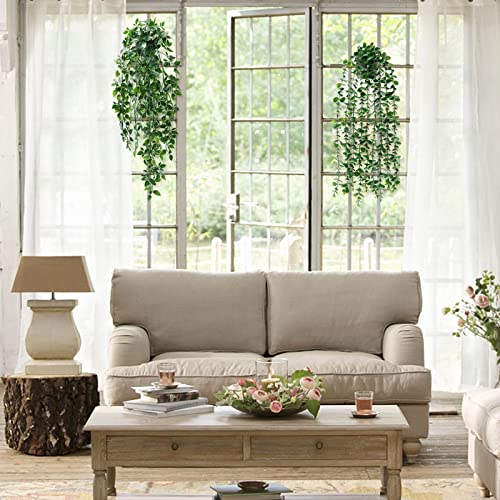 Betylifoy 2 Stück Künstliche Hängepflanzen mit Töpfen 50 cm Lange Künstliche Efeuranken Eukalyptusblätter Mandala Grüne Pflanzen für Zuhause Indoor Outdoor Dekor