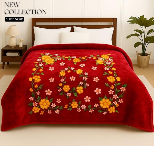 Image of HOMEKART Premium 300 GSM Mink Blanket for Double Bed | Super Soft Cloudy Printed for All Season | Ultra-Soft & Cozy Single Ply Blanket| 220 x 230 cm, (RED)
