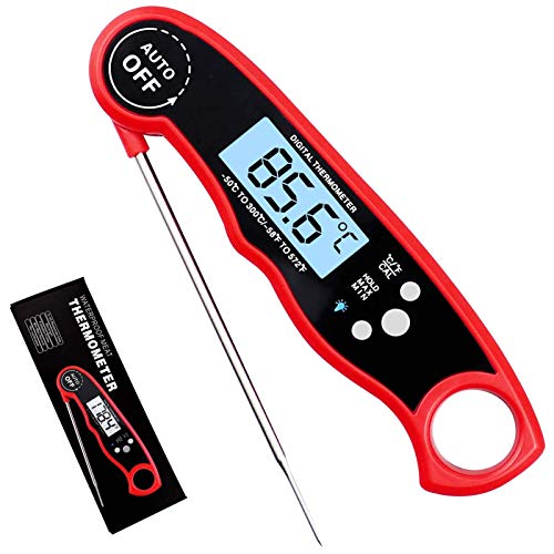 Top Rated Purp Pie Instant Read Digital Meat Thermometer, Waterproof Ultra Fast Food Thermometer with Backlight & Calibration, Electric Probe Thermometer for Grill, Cooking, Kitchen Baking, BBQ (Red)