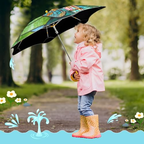 Paraguas colorido para niños con diseño de libélula y tira reflectante de seguridad 7