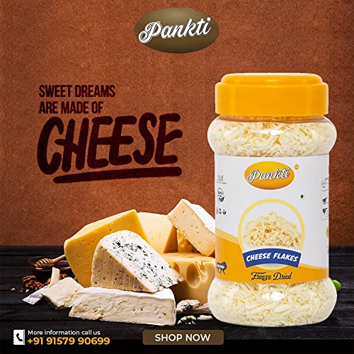 Image of Pankti Freeze Dried Cheese Flakes Natural Rehydratable Fresh Cheese (Grated) for Pizza | Melts Perfectly - Ideal for Pizza, Pasta, and Baking - Made with Cashews - 100gm