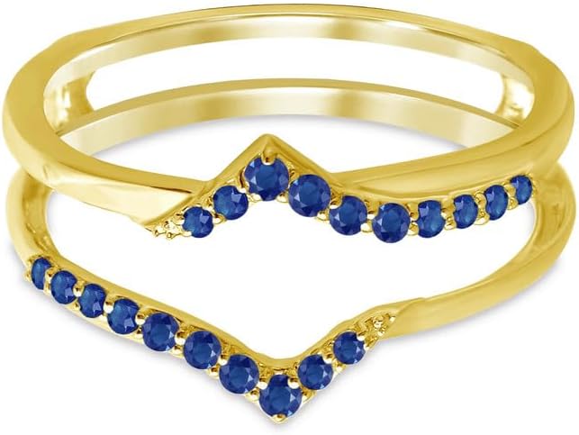 Blue Sapphire V Shape Enhancer Guard For Women, 14k Gold Plated Silver Blue Sapphire Wrap Ring, Enhancer Ring Guard, Enhancer Ring