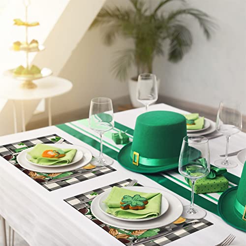 St. Patrick's Day Gnomes Placemats Set Of 4,12X18 Inch Gnomes With Truck Buffalo Plaid Shamrock Heat-Resistant Place Mats,Green Irish Table Decors For Seasonal Farmhouse Kitchen Dining Holiday Party #TOP5
