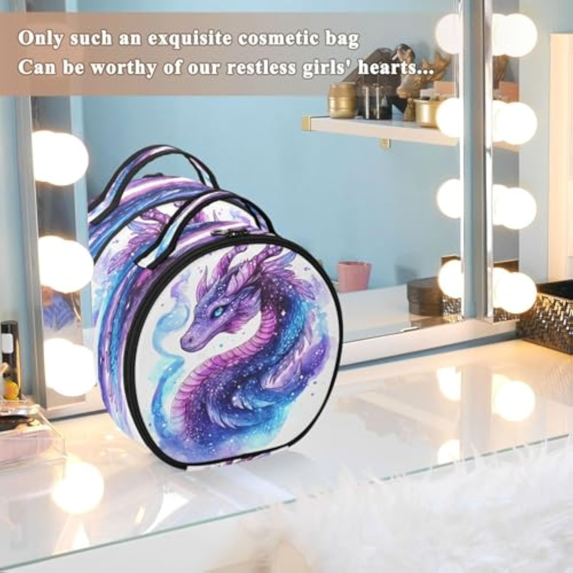 Dragon with Purple Galaxy Travel Makeup Case Portable Organizer