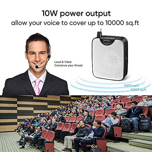 Portable Mini Voice Amplifier,SHIDU Rechargeable Personal Amplifier with Wired Microphone Headset Supports MP3 Format Audio Recording Funtion Mini PA System for Teachers Tour Guides Coaches Yoga 10° - Thumbnail 2